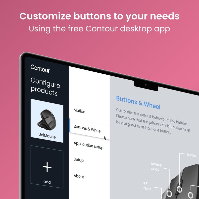 Contour Unimouse Ergonomic Vertical Mouse Adjustable 35Â°-70Â° Tilt Angle, 6 Programmable Buttons for Productivity, Customizable Thumb Rest for Wrist Pain Relief | Plug & Play Mac/PC - Wireless - Left - Image 5