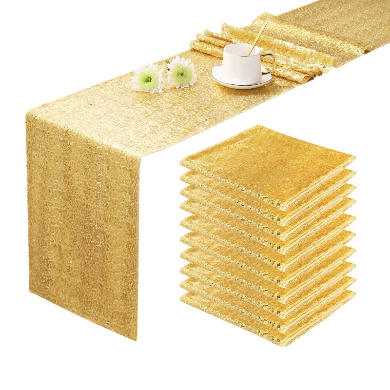 OQSC Gold Table Runners  Sequin Table Runner Glitter Table Runner for Birthday Party Supplies 10 Pcs Gold