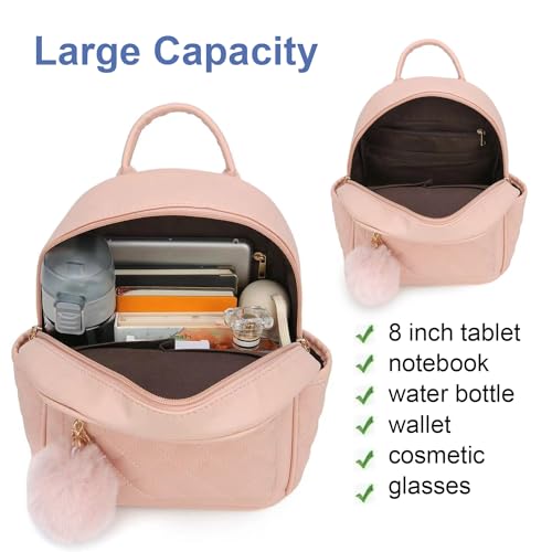 Barsine Girls Fashion Mini Backpack Purse Small Cute Plaid Leather Women Backpacks Little Bag (Pink) - Image 4