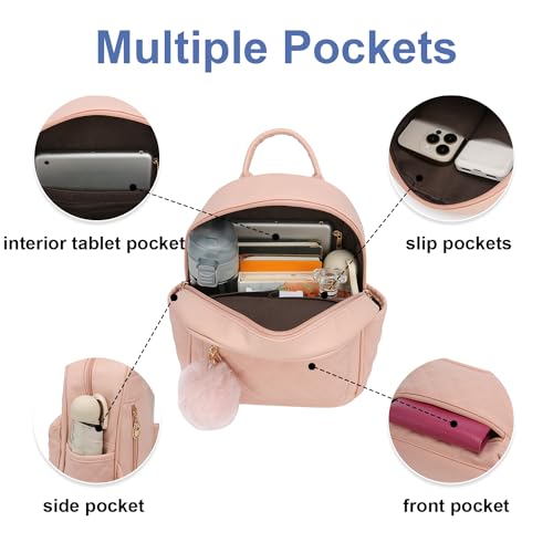 Barsine Girls Fashion Mini Backpack Purse Small Cute Plaid Leather Women Backpacks Little Bag (Pink) - Image 5