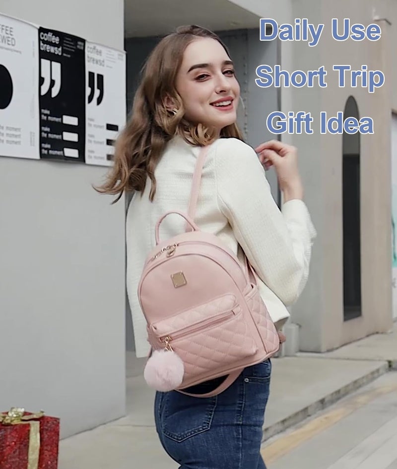 Barsine Girls Fashion Mini Backpack Purse Small Cute Plaid Leather Women Backpacks Little Bag (Pink) - Image 2