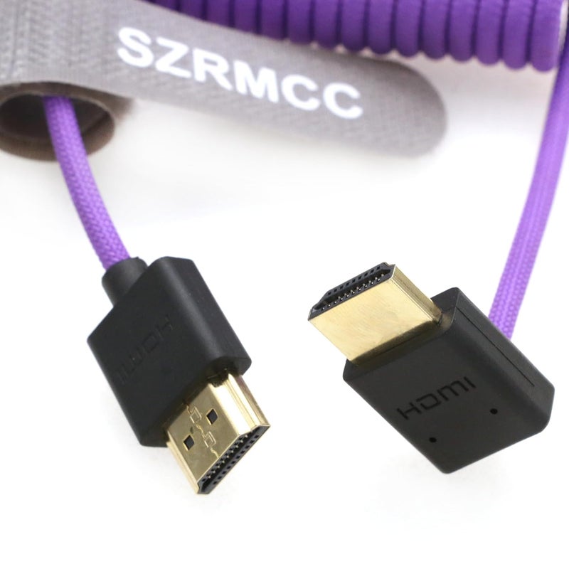 اس زد ار ام سي سي كابل 8K HDMI إلى HDMI بزاوية سفلية فائق السرعة ملفوف مضفر للكاميرا Z Cam E2 Sony FX6 FX9 Canon EOS C70 C300 Portkeys BM5 Atomos Ninjav V Shogun Monitor - Image 4