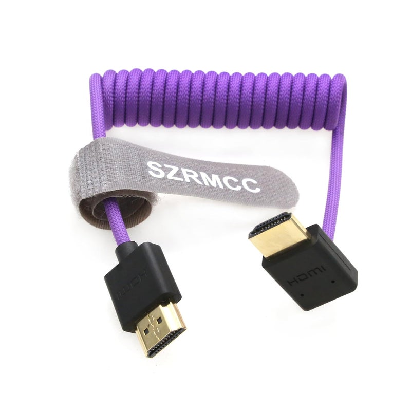 اس زد ار ام سي سي كابل 8K HDMI إلى HDMI بزاوية سفلية فائق السرعة ملفوف مضفر للكاميرا Z Cam E2 Sony FX6 FX9 Canon EOS C70 C300 Portkeys BM5 Atomos Ninjav V Shogun Monitor - Image 1