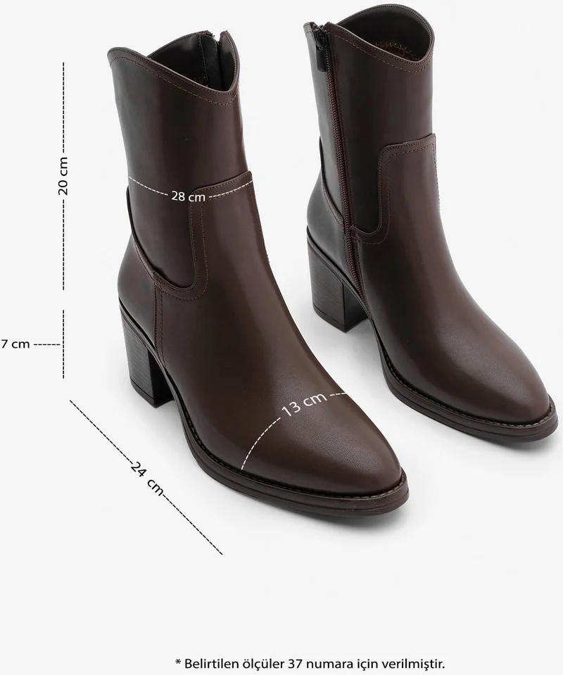MARJIN Women's Zippered Pointed Toe Thick Heel Boots Tasim