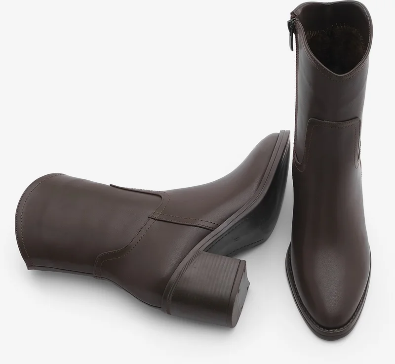 MARJIN Women's Zippered Pointed Toe Thick Heel Boots Tasim