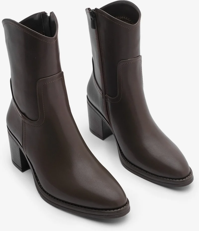 MARJIN Women's Zippered Pointed Toe Thick Heel Boots Tasim
