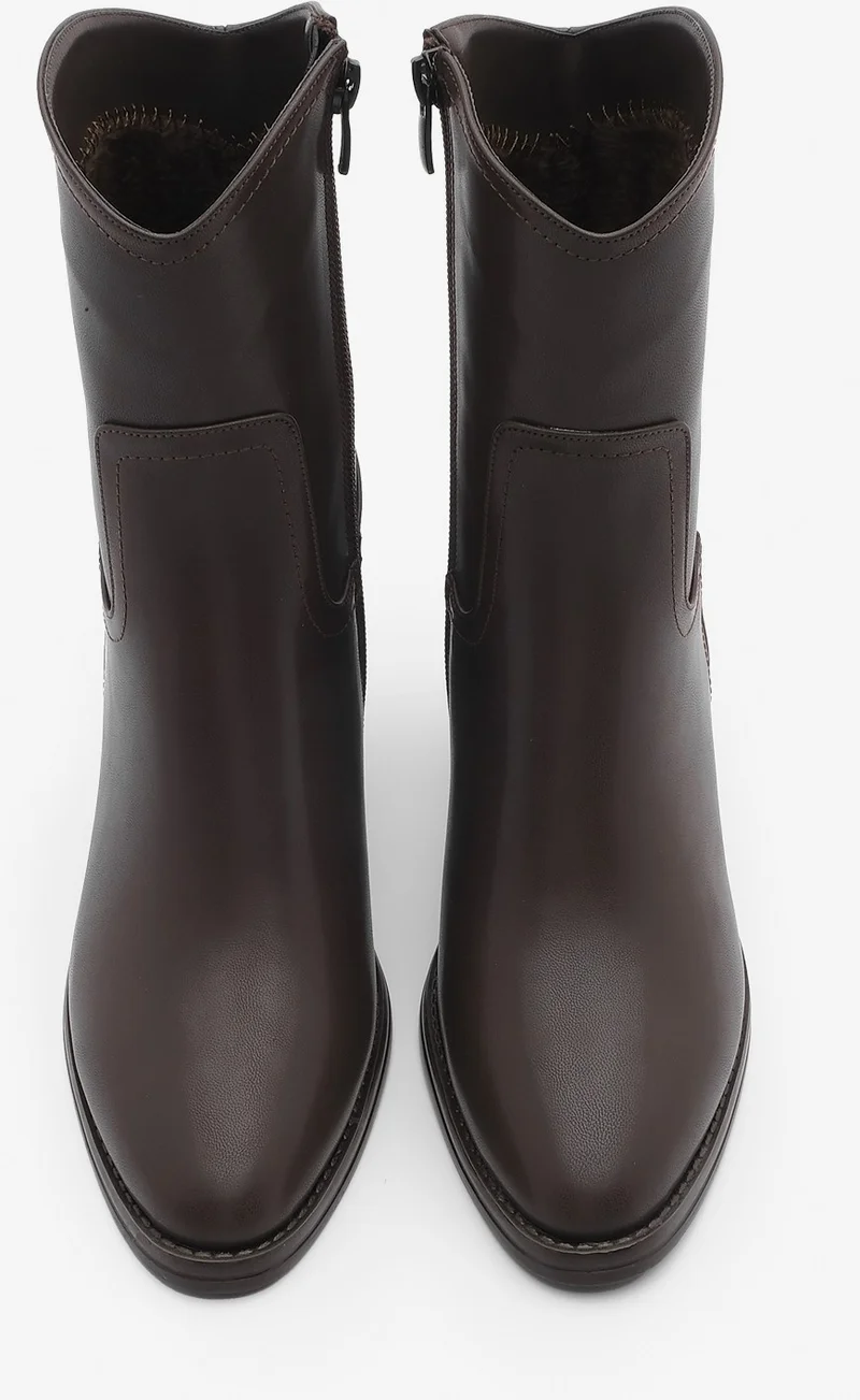 MARJIN Women's Zippered Pointed Toe Thick Heel Boots Tasim