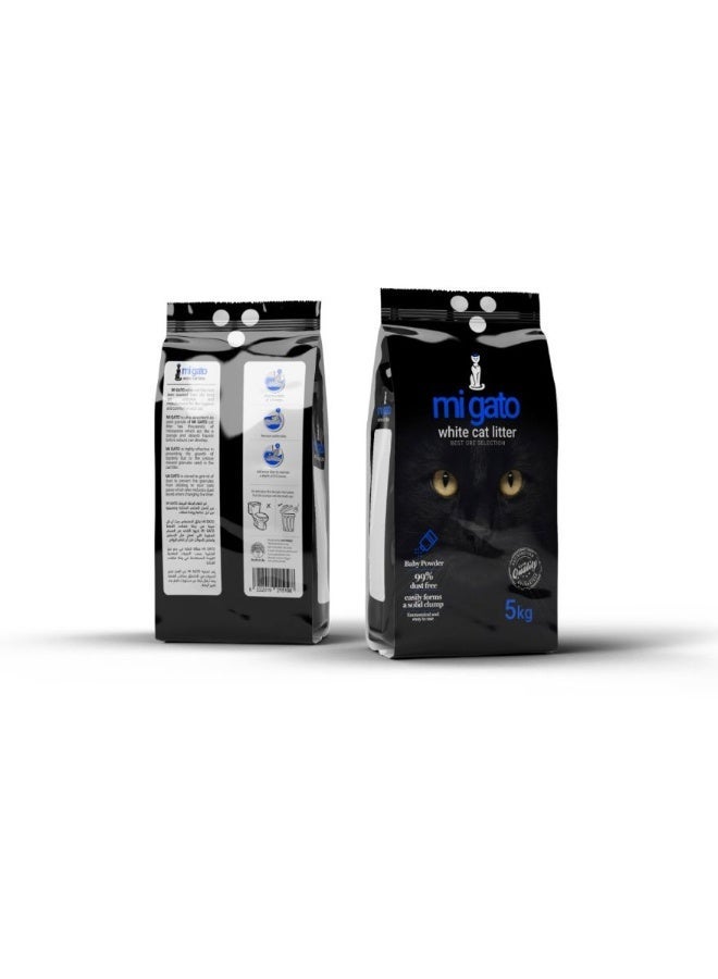 مي جاتو رمل القطط المتكتل الأبيض برائحة بودرة الأطفال – 5 لترات