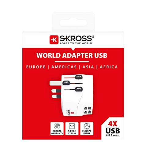 SKROSS | 1.302461 | Pro Light USB (4xA) | Universal Travel Adapter 2 & 3 Pin with 4 USB Ports 4.8A Voltage and Power: 100V-700W/250V-1750W Suitable for PC and Hair Dryer - Image 5