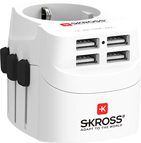 SKROSS | 1.302461 | Pro Light USB (4xA) | Universal Travel Adapter 2 & 3 Pin with 4 USB Ports 4.8A Voltage and Power: 100V-700W/250V-1750W Suitable for PC and Hair Dryer - Image 1