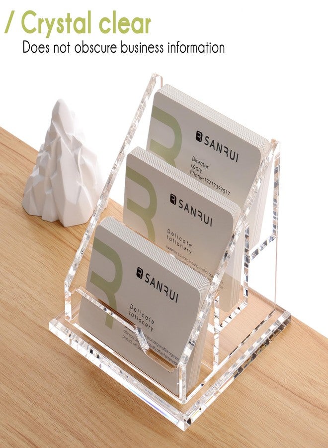 YUXUN Clear Acrylic Business Card Holder for Desk-3 Tier 3 Slots, 3.5"×2" Multiple Business Card Holder Organizer for Women Men, 8mm Thicken Base, Perfect for Office, Home, Reception and Trade Show - Image 2