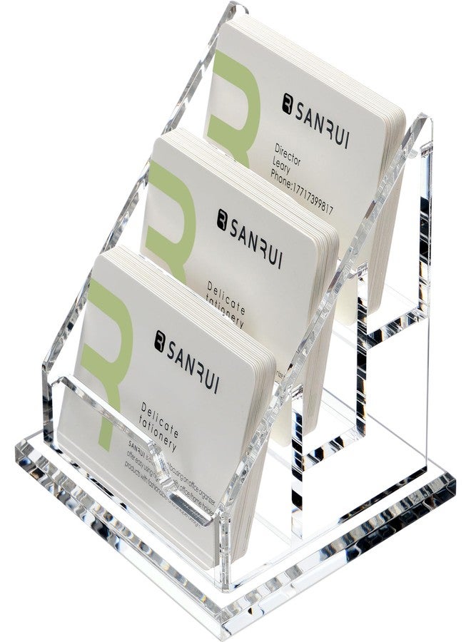 YUXUN Clear Acrylic Business Card Holder for Desk-3 Tier 3 Slots, 3.5"×2" Multiple Business Card Holder Organizer for Women Men, 8mm Thicken Base, Perfect for Office, Home, Reception and Trade Show - Image 1
