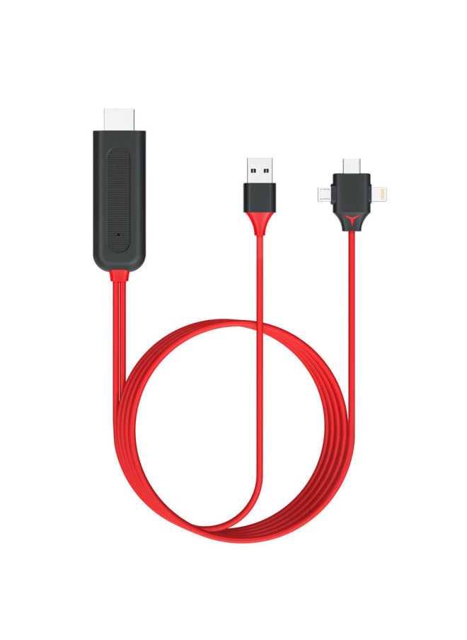 Generic - Mobile Phone Hdmi HD Line Three-in-one Lightning To HDMI Hot Android Type C HD With Screen Line-Color:Single Apple Red Line - Image 1