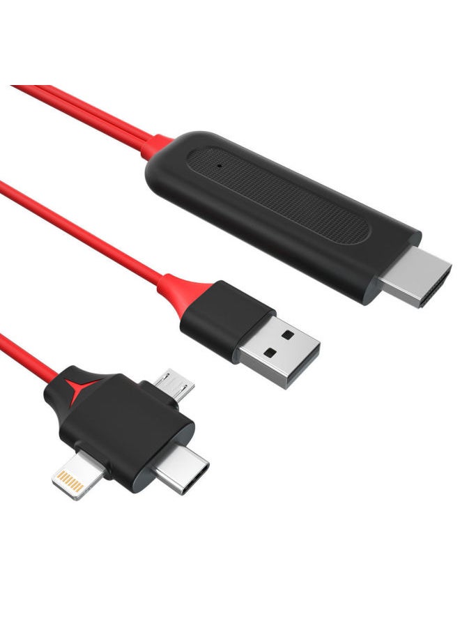 Generic - Mobile Phone Hdmi HD Line Three-in-one Lightning To HDMI Hot Android Type C HD With Screen Line-Color:Single Apple Red Line - Image 1