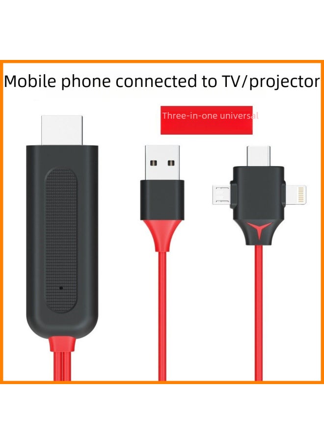 Generic - Mobile Phone Hdmi HD Line Three-in-one Lightning To HDMI Hot Android Type C HD With Screen Line-Color:Single Apple Red Line - Image 1