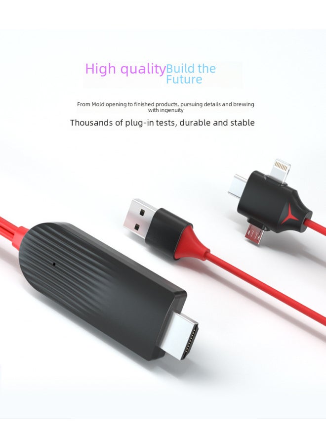 Generic - Mobile Phone Hdmi HD Line Three-in-one Lightning To HDMI Hot Android Type C HD With Screen Line-Color:Single Apple Red Line - Image 1