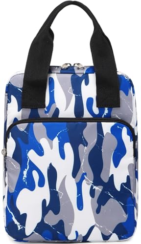 DSIUE Bible Cover for Boys Kids Book Carrying Case Scripture Bag with Handle Pockets Childrens Teens Church Bag Camo Blue - Image 1