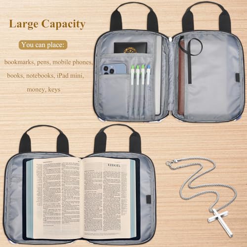 DSIUE Bible Cover for Boys Kids Book Carrying Case Scripture Bag with Handle Pockets Childrens Teens Church Bag Camo Blue - Image 3