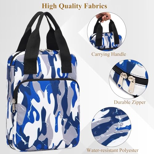 DSIUE Bible Cover for Boys Kids Book Carrying Case Scripture Bag with Handle Pockets Childrens Teens Church Bag Camo Blue - Image 5