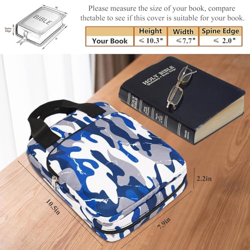 DSIUE Bible Cover for Boys Kids Book Carrying Case Scripture Bag with Handle Pockets Childrens Teens Church Bag Camo Blue - Image 2