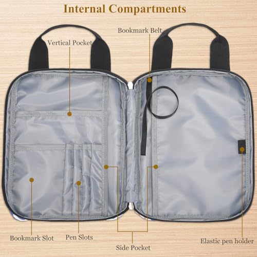 DSIUE Bible Cover for Boys Kids Book Carrying Case Scripture Bag with Handle Pockets Childrens Teens Church Bag Camo Blue - Image 4