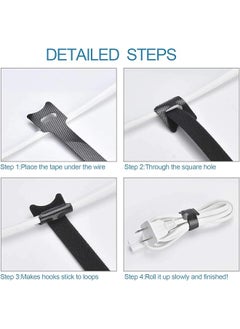 erorex 60Pcs Fastening Cable Ties Reusable Premium 6 Inch Adjustable Cord Ties Microfiber Cloth Cable Management Straps Hook Loop Cord Organizer Wire Ties Reusable Black Colors  - Image 4