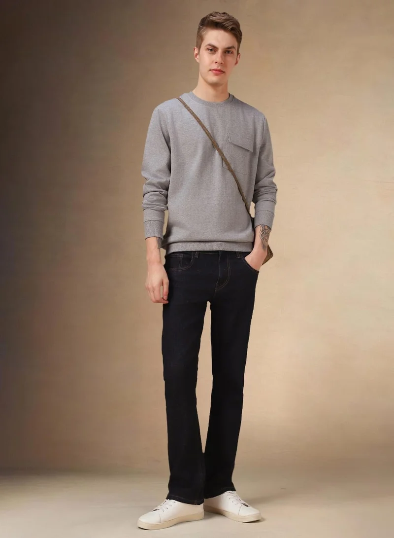 Dennis Lingo Grey Melange Men's Grey Melange Polyester Blend Solid Regular Fit Sweatshirt for Men | Best Price UAE