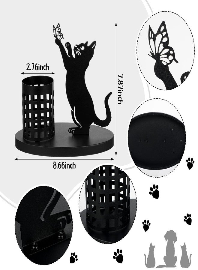 Tandefio Cat Pen Holder for Desk Cute Black Cat Pencil Holder Metal Cat Desk Accessories Desk Organizer Cat Makeup Brush Pen Cups for Office Home Decor Table Centerpiece Cat Lover Gifts Women Girls - Image 2
