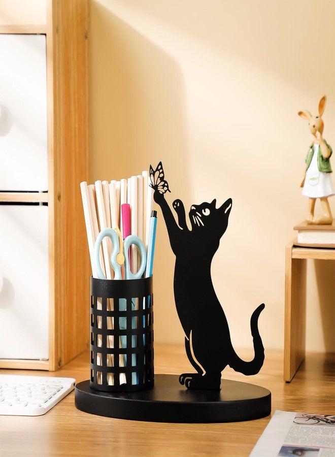 Tandefio Cat Pen Holder for Desk Cute Black Cat Pencil Holder Metal Cat Desk Accessories Desk Organizer Cat Makeup Brush Pen Cups for Office Home Decor Table Centerpiece Cat Lover Gifts Women Girls - Image 4