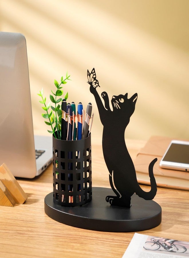 Tandefio Cat Pen Holder for Desk Cute Black Cat Pencil Holder Metal Cat Desk Accessories Desk Organizer Cat Makeup Brush Pen Cups for Office Home Decor Table Centerpiece Cat Lover Gifts Women Girls - Image 3