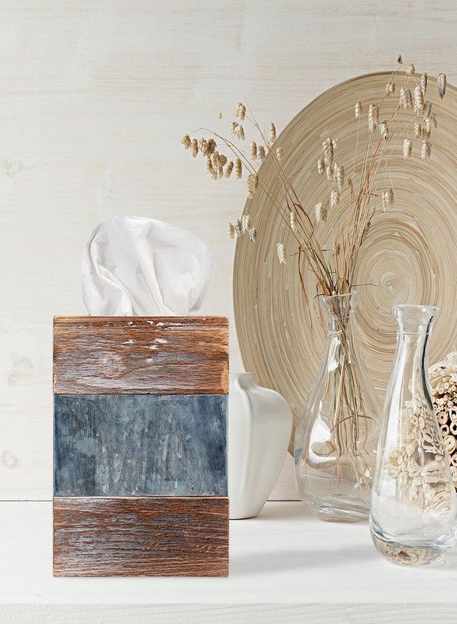 Barnyard Designs Rustic Metal and Distressed Wood Square Tissue Box Cover - Decorative Bathroom Facial Tissue Box Holder Farmhouse Country Decor 6” x 6” - Image 3