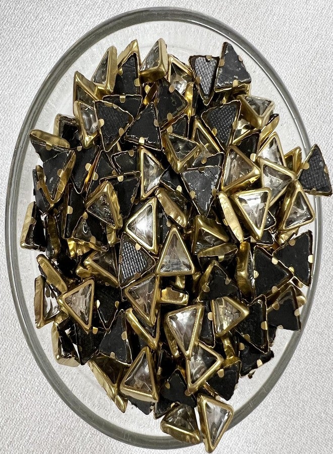 Unikart Triangle 6x6x6mm Silver Kundan Stone Beads for Jewellery Making, Bangles, Embroidery, Craft, Aari/Maggam Work with Storage Box & Fabric Glue 500 Pieces. - Image 1