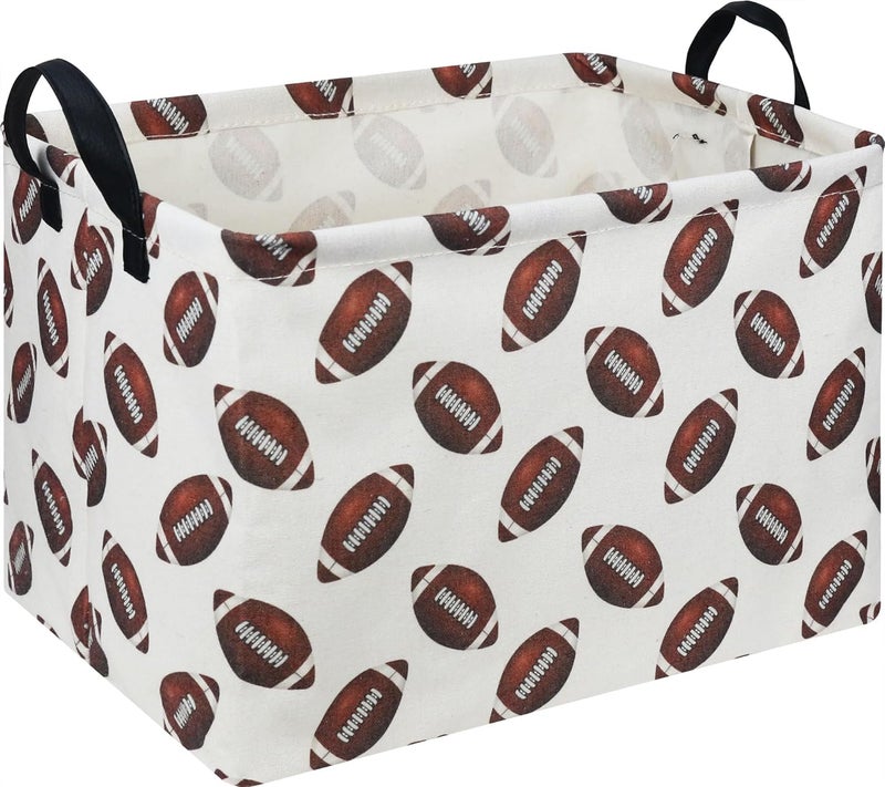 HKEC Rectangle Rugby Storage Basket with Handles, Collapsible Toys Bin, Cute Books Box,Room Decor(Rugby) - Image 1