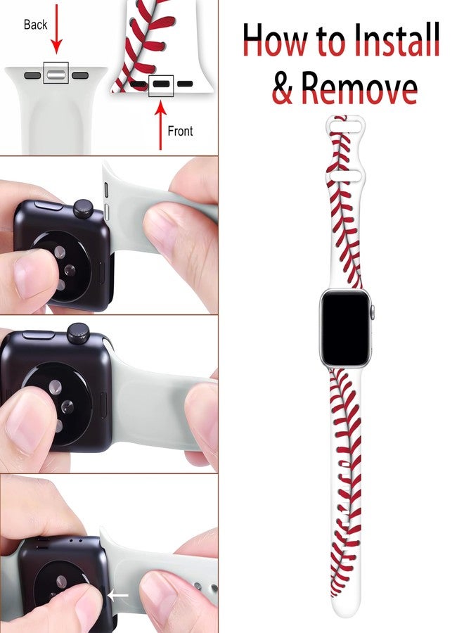 BACDOILQ Baseball Watch Band Red and White Sports Smartwatch bands Compatible with Watch 38mm 40mm 41mm Soft Silicone Strap Replacement for Series 10/9/8/7/6/5/4/3/2/1/SE - Image 5