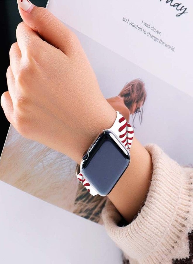 BACDOILQ Baseball Watch Band Red and White Sports Smartwatch bands Compatible with Watch 38mm 40mm 41mm Soft Silicone Strap Replacement for Series 10/9/8/7/6/5/4/3/2/1/SE - Image 2