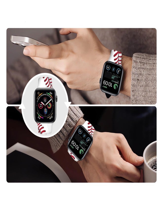 BACDOILQ Baseball Watch Band Red and White Sports Smartwatch bands Compatible with Watch 38mm 40mm 41mm Soft Silicone Strap Replacement for Series 10/9/8/7/6/5/4/3/2/1/SE - Image 4