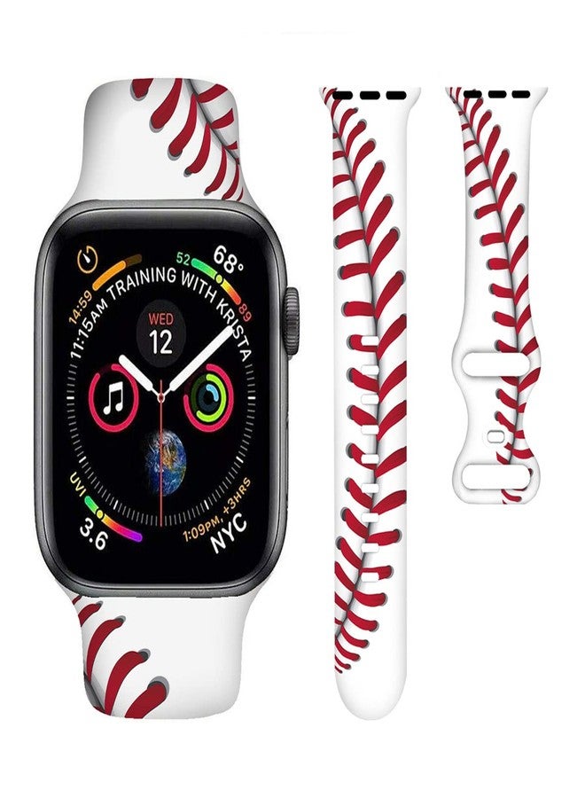 BACDOILQ Baseball Watch Band Red and White Sports Smartwatch bands Compatible with Watch 38mm 40mm 41mm Soft Silicone Strap Replacement for Series 10/9/8/7/6/5/4/3/2/1/SE - Image 1