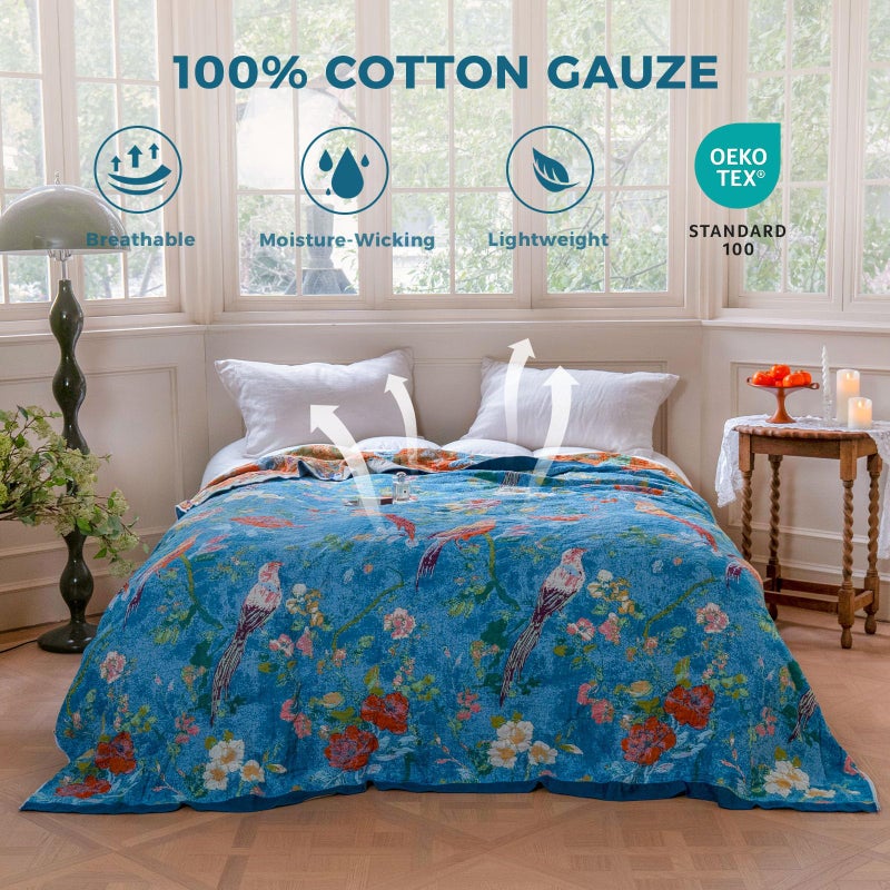 LUTBM Boho Throw Blanket for Couch Sofa Chair Cotton Spring Blankets for Bedroom Living Room All Season Lightweight Reversible Floral Birds Embroidery Throws 50"x60" - Image 2