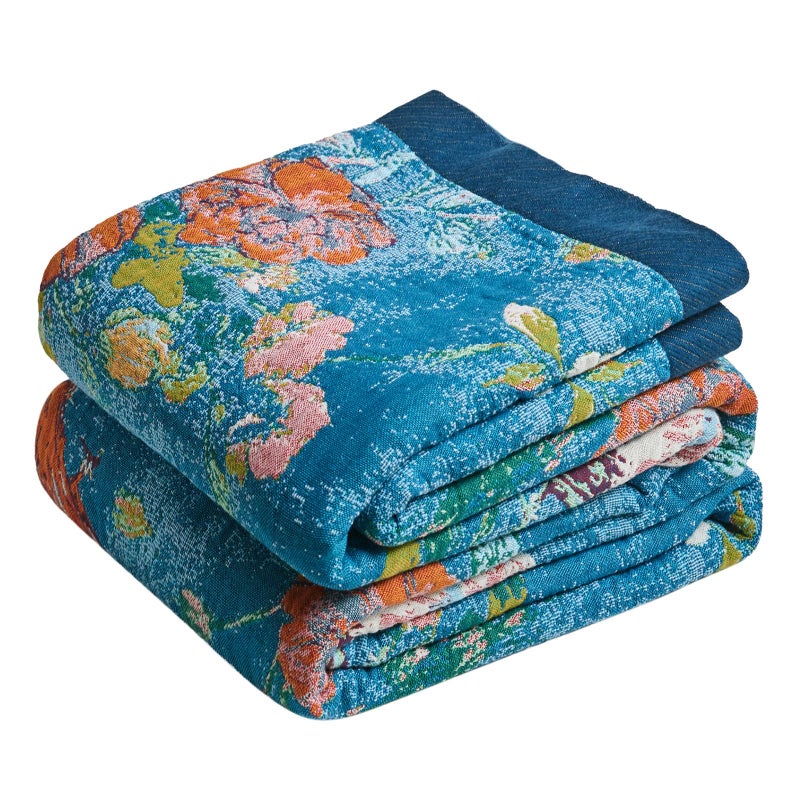 LUTBM Boho Throw Blanket for Couch Sofa Chair Cotton Spring Blankets for Bedroom Living Room All Season Lightweight Reversible Floral Birds Embroidery Throws 50"x60" - Image 1