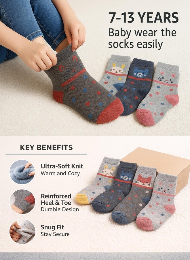 Unique Gold Leafing Studio UGLS Soft Cotton Baby Socks 7-13 Years | Cute Animal Print Kids Socks for Boys & Girls | Breathable, Stretchable, Anti-Slip Toddler (Pack of 3) - Image 3