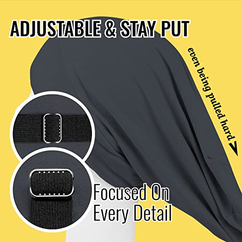 PARISBELLA Satin Lined Sleep Cap Bonnet for Curly Hair and Braids, Stay On All Night Hair Wrap with Adjustable Strap for Women and Men, Black Grey, Pack of 1 - Image 4