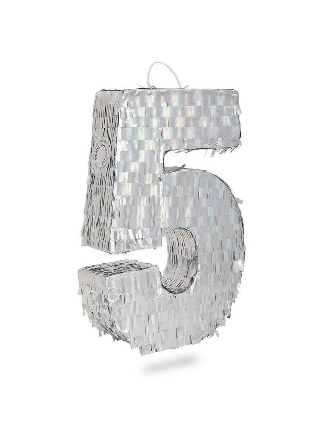 Blue Panda Small Silver Foil Number 5 Pinata For Kids 5Th Birthday Party Decorations (15.7 X 9 X 3 In)  - Image 1