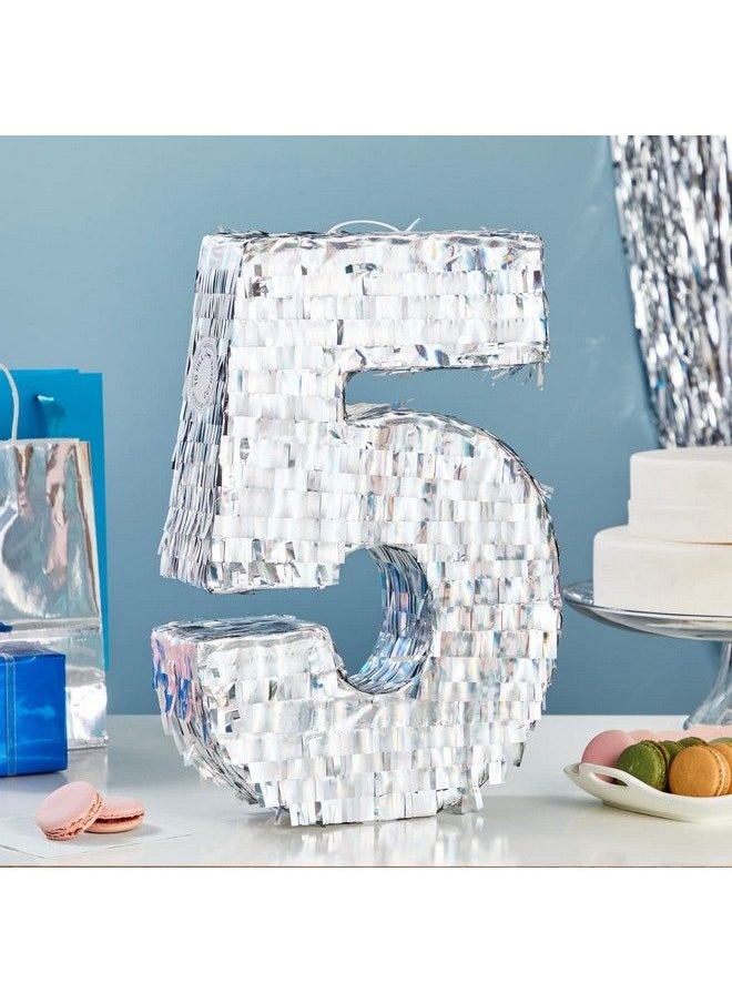 Blue Panda Small Silver Foil Number 5 Pinata For Kids 5Th Birthday Party Decorations (15.7 X 9 X 3 In)  - Image 3