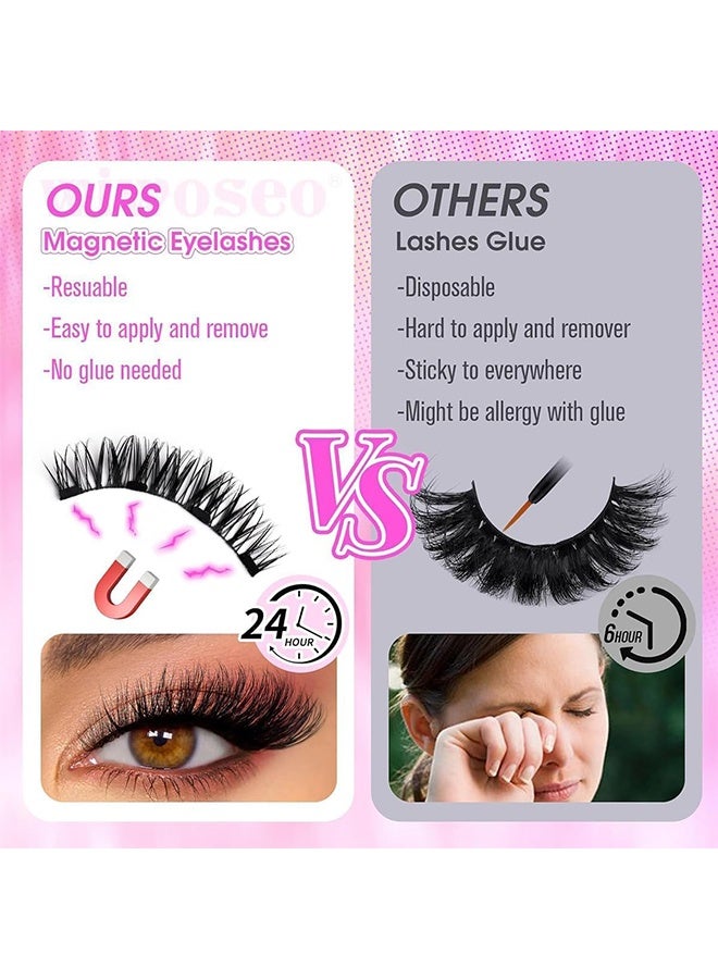 JS Magnetic Eyelashes Half Eyes, Natural Look Reusable Magnetic Eyelashes No Glue Needed, Eyelash Extension Tool, Upper and Lower Eyelash Combo Set Easy to Wear and Remove (CT04-6) - Image 5
