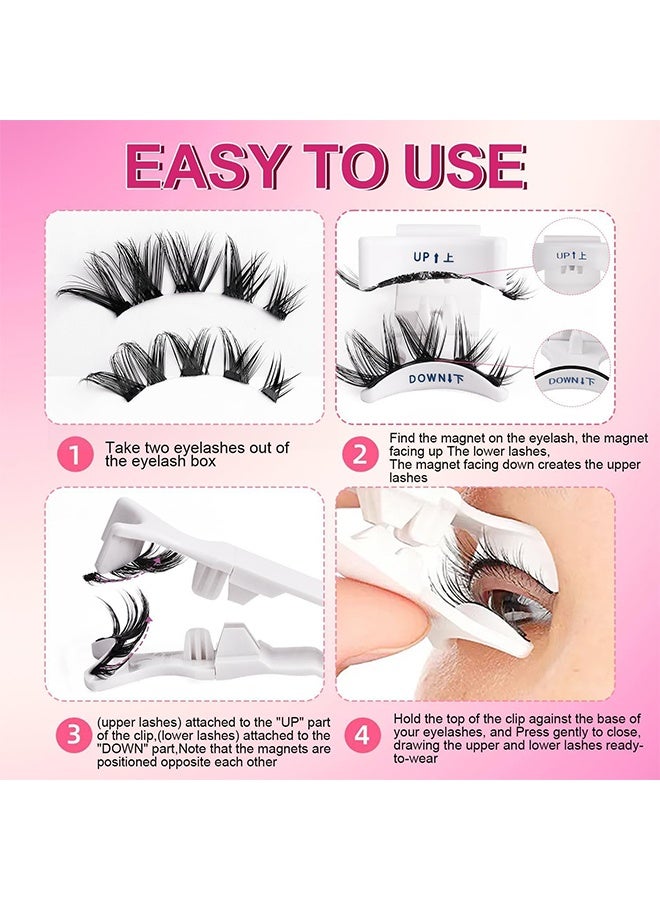 JS Magnetic Eyelashes Half Eyes, Natural Look Reusable Magnetic Eyelashes No Glue Needed, Eyelash Extension Tool, Upper and Lower Eyelash Combo Set Easy to Wear and Remove (CT04-6) - Image 3