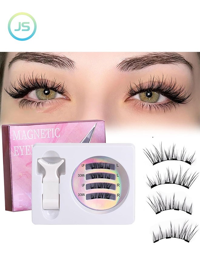 JS Magnetic Eyelashes Half Eyes, Natural Look Reusable Magnetic Eyelashes No Glue Needed, Eyelash Extension Tool, Upper and Lower Eyelash Combo Set Easy to Wear and Remove (CT04-6) - Image 1