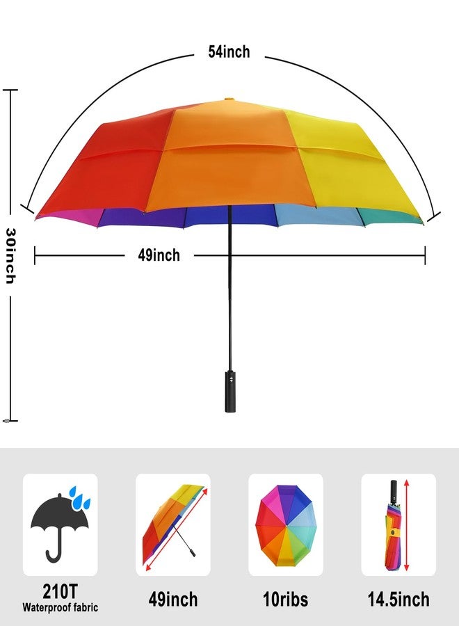 Lejorain Large Golf Umbrella Rainbow - Oversized 54inch Double Layer Windproof 10Ribs Folding Travel Umbrella Compact Auto Open Close for Rain Women/Men - Image 3