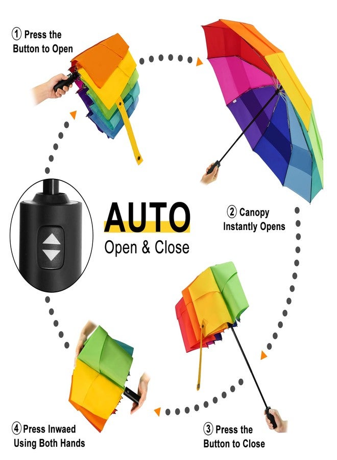 Lejorain Large Golf Umbrella Rainbow - Oversized 54inch Double Layer Windproof 10Ribs Folding Travel Umbrella Compact Auto Open Close for Rain Women/Men - Image 5