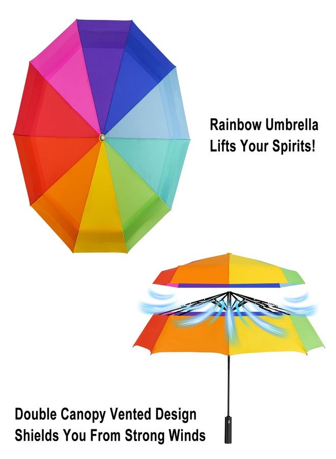 Lejorain Large Golf Umbrella Rainbow - Oversized 54inch Double Layer Windproof 10Ribs Folding Travel Umbrella Compact Auto Open Close for Rain Women/Men - Image 2