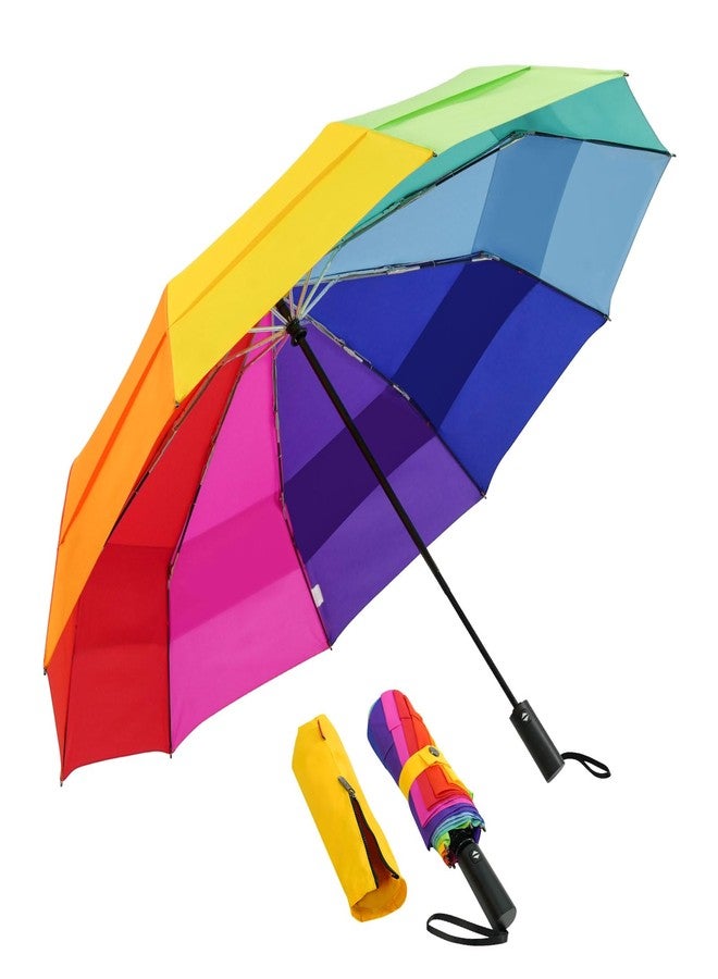 Lejorain Large Golf Umbrella Rainbow - Oversized 54inch Double Layer Windproof 10Ribs Folding Travel Umbrella Compact Auto Open Close for Rain Women/Men - Image 1